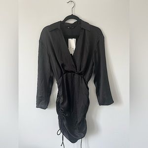 NWT Zara long sleeve black satin effect dress